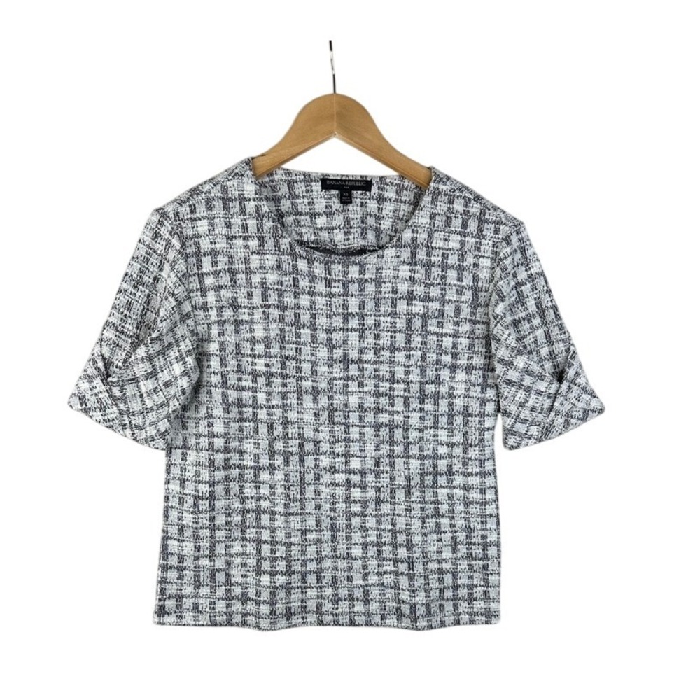 Banana Republic Tweed Half Sleeve Blouse size XS Black/White‎